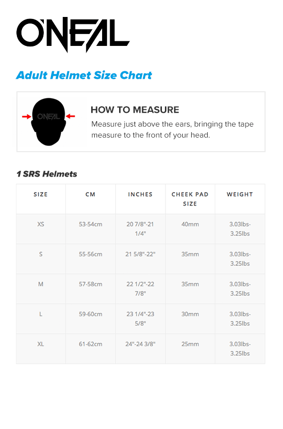 Oneal 1srs helmets size guide