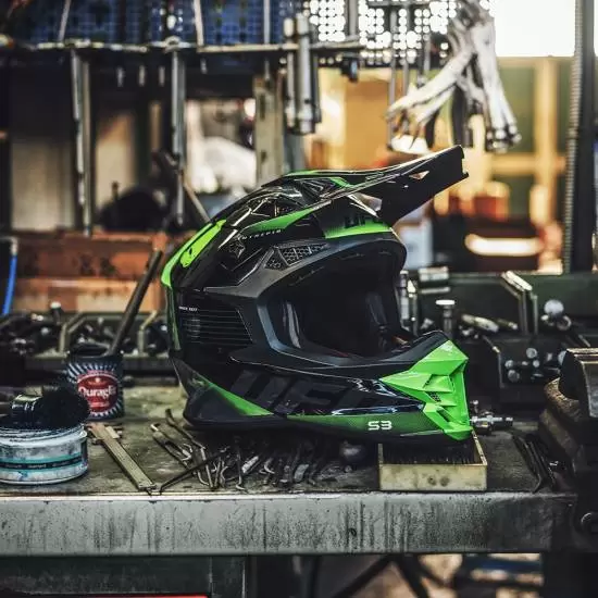 UFO Intrepid Motocross Helmet Grey Black Neon Green MD Racing Products