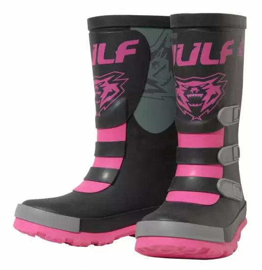 Wulfsport Kids Mud Stomper Black Pink Grey Wellington Boots MD Racing Products