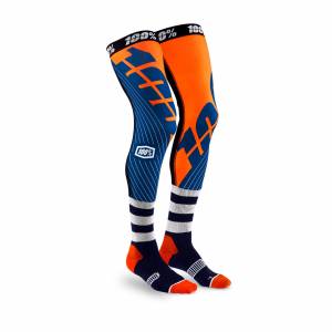 100% REV Knee Brace Performance Moto Socks Navy Orange
