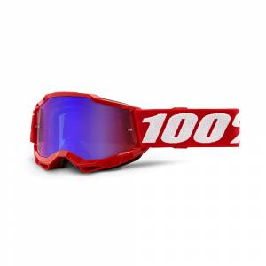 100% Kids Accuri 2 Neon Red Red Blue Mirror Lens Motocross Goggles