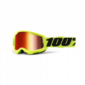 100% Kids Strata 2 Fluo Yellow Red Mirror Lens Motocross Goggles