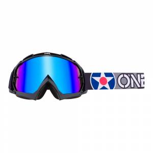 ONeal B-10 Warhawk Black Grey Radium Blue Lens Motocross Goggles