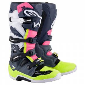 Alpinestars Tech 7 Grey Dark Blue Pink Fluo Motocross Boots