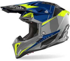 Airoh Aviator 3 Push Blue Gloss MX Helmet