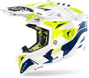 Airoh Aviator 3 Spin Yellow Blue Gloss MX Helmet
