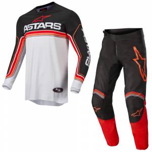 Alpinestars Fluid Speed Black Light Grey Bright Red Motocross Kit Combo