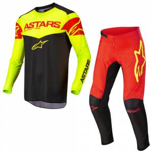 Alpinestars Fluid Tripple Black Yellow Fluo Red Fluo Motocross Kit Combo