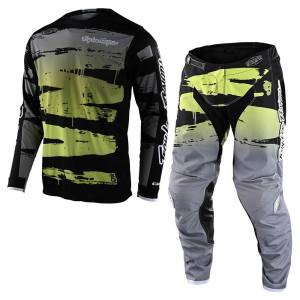 Troy Lee Designs GP Brushed Black Glo Green Motocross Kit Combo