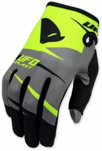 UFO Kids Revolt Neon Yellow Grey Motocross Gloves