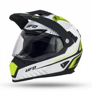 UFO Aries Black White Neon Green Dual Sport Helmet