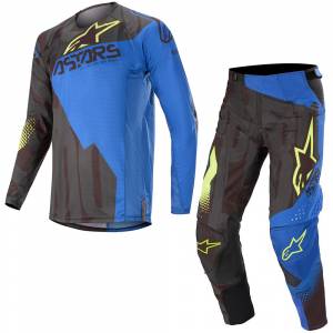 Alpinestars Techstar Factory Black Dark Blue Yellow Fluo Motocross Kit Combo