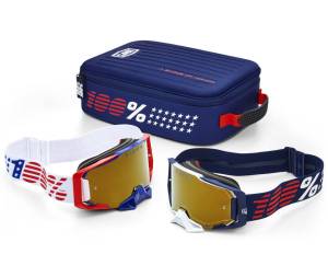 100% Dual Armega Patriot Pro Pack White Navy True Gold Mirror Goggles