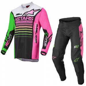 Alpinestars Youth Racer Compass Black Green Neon Pink Fluo Motocross Kit Combo