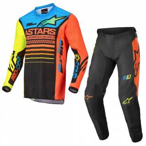 Alpinestars Youth Racer Compass Black Yellow Fluo Coral Motocross Kit Combo