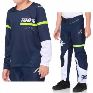 100% Kids R-Core Dark Blue Yellow Motocross Kit Combo