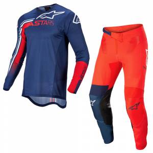 Alpinestars Supertech Blaze Dark Blue Bright Red White Motocross Kit Combo