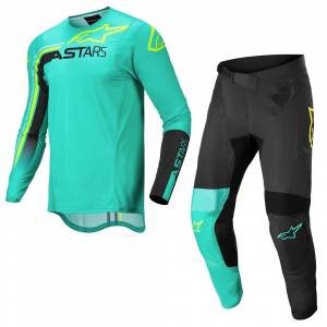 Alpinestars Supertech Blaze Pastel Green Black Yellow Fluo Motocross Kit Combo