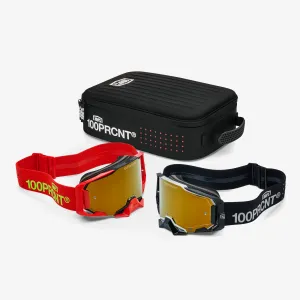 100% Dual Armega Racer Pro Pack Black Red True Gold Mirror Goggles
