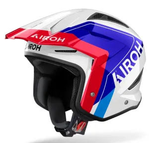 Airoh TRR2 Hunt Blue/Red Gloss Helmet Front View – Lightweight Open Face Trial Helmet