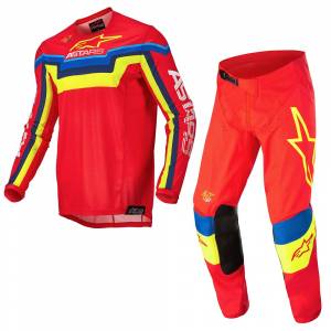 Alpinestars Techstar Quadro Bright Red Yellow Fluo Blue Motocross Kit Combo