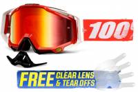 100% Racecraft Fire Red Red Mirror Lens Motocross Goggles