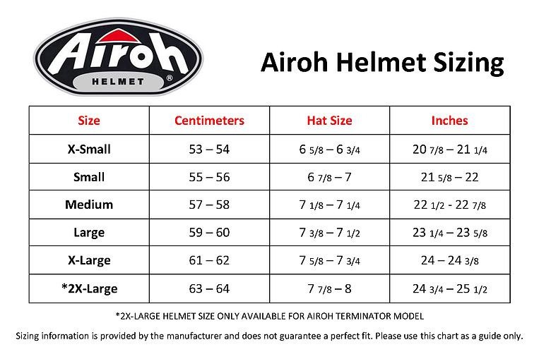 Airoh helmet size guide