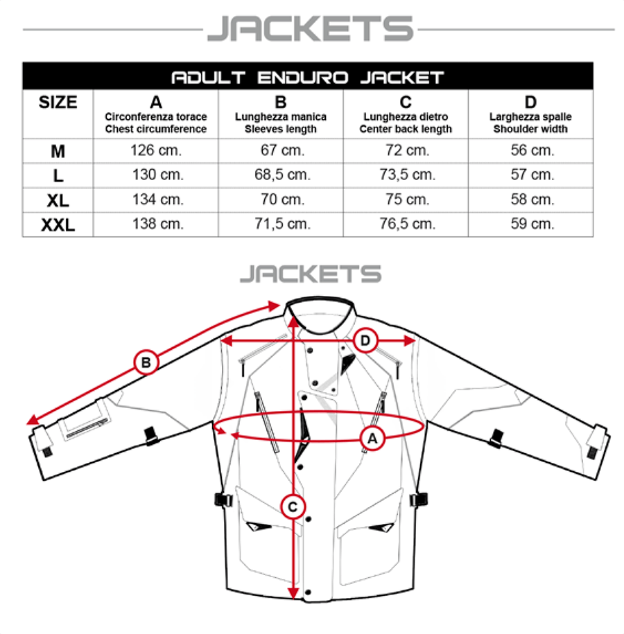 UFO jacket size chart